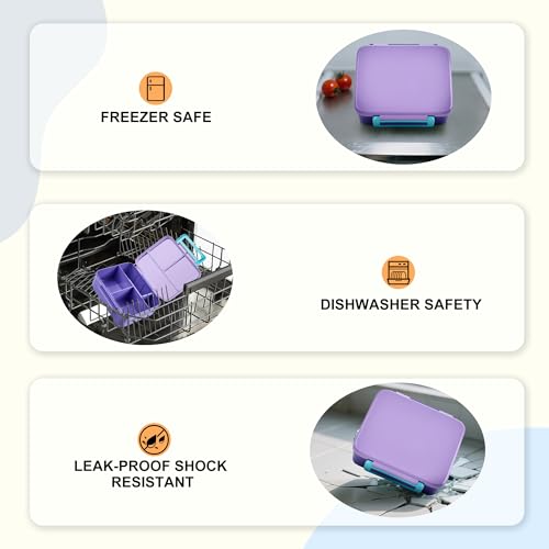 Bento Lunch Box for Kids with Thermo, Leakproof Bento Box with 8oz Insulated Food Jar, Insulated Bottle, Lunch Bag, BPA Free Dishwasher Safe 4 Compartment Container for School Girls Boys (Purple) - color: Purple