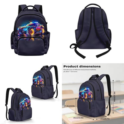 Cool Race Car Backpack for Boys Kids Backpack with Lunch Box Water Bottle Holder and Soft Pencil Case 4 Pcs Set 17 inch Sturdy Bookbag with Front Pocket for School Lightweight School Bag - color: Cool Race Car