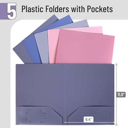 Mr. Pen- Plastic Folders with Pockets, 5 pcs | Aesthetic File Folder with Business Card Slot, 2-Pocket Folder, Back to School, Office, Filing Supplies - color: Lavender Twilight Colors, size: 5 Pack
