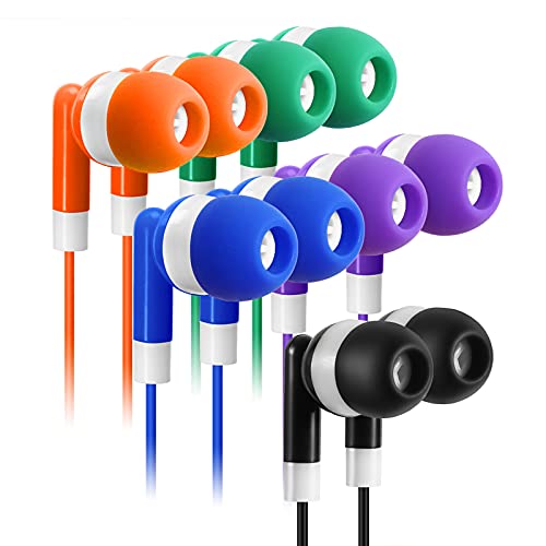 Keewonda 30 Pack Multi Color Earbuds for Kids, In-Ear, Wired, 5 Colors (Black, Blue, Orange, Green, Purple), Compatible with iPads/Mac/PC/Chromebook/Fitness & Audio Equipments - color: 30 pack Multi