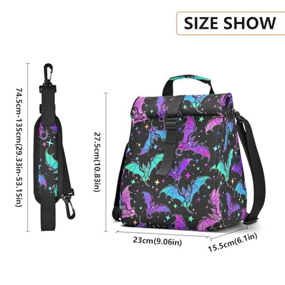 MNSRUU Insulated Lunch Bags Women Men Aldults, Halloween Luminous Bats Portable Reusable Thermal Meal Tote Cooler Bag Organizer, Adjustable Shoulder Strap, Handle - color: Halloween Theme 092