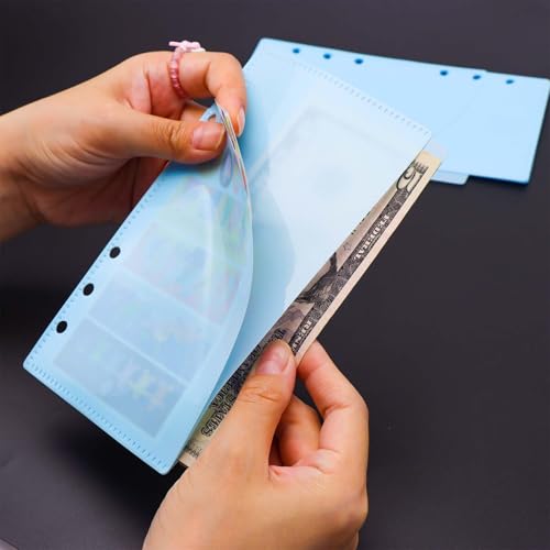 12Pcs A6 Cash Stuffing Envelopes with 6 Tabs 2 Sets 2-Layer Pockets Binder Dividers with Label Stickers Waterproof Blue PP Budget Planner Inserts for 6 Ring Binder Accessories (Blue) - color: Blue