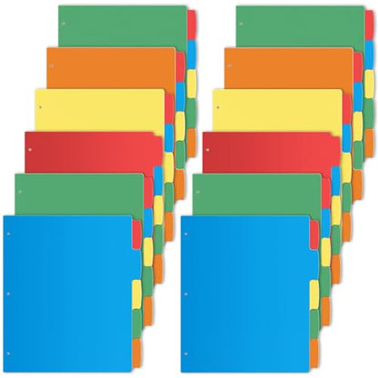 V-Opitos 12 Set 5-tab Index Dividers for 3 Ring Binders, Bulk Plastic Multicolor Dividers with 3 Holes Punched, Ideal School & Office Supplies