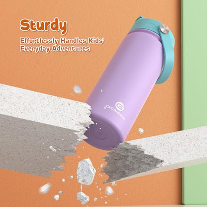 GoKEDA 18oz Kids Water Bottle, 2 Pack Stainless Steel Straw Cup - color: Pink+Purple