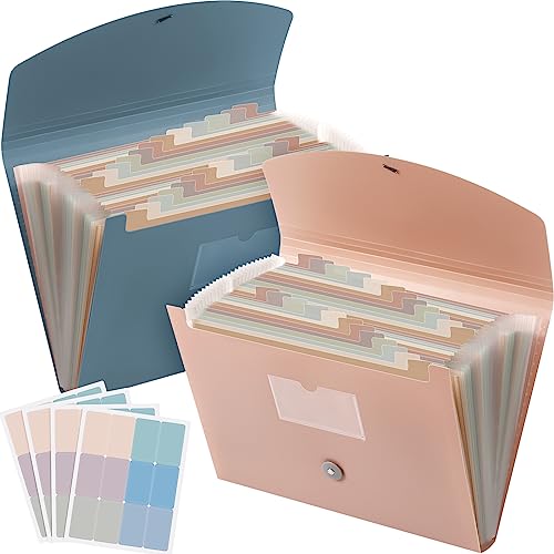 Harloon 2pack 24Pocket Accordion Expanding File Folder with Cover Label,Portable Expanding File Organizer,Desktop Folders A4 Paper Document Storage Organizer Home Office School(Light Blue, Dark Pink) - color: Light Blue, Dark Pink
