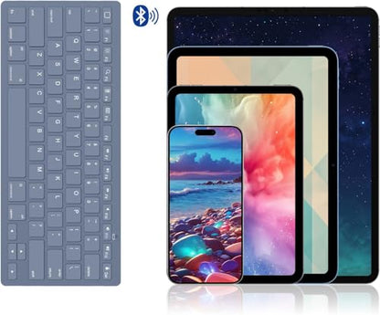 OMOTON Ultra-Slim Bluetooth Keyboard for iPad 11th/10th/9th/8th/7th, iPad Pro/Air/Mini and iPhone Series, Wireless iOS Keyboard with 12 Multimedia Keys for Office, Home, Travel, School, Deep Blue - color: Deep Blue