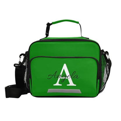 Custom Student Lunch Bag for Boys Girls Green Solid Color Personalized Name Lunch Box Insulated Cooler Bag for School Picnic Office - color: Multi25