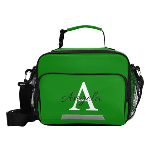 Custom Student Lunch Bag for Boys Girls Green Solid Color Personalized Name Lunch Box Insulated Cooler Bag for School Picnic Office - color: Multi25