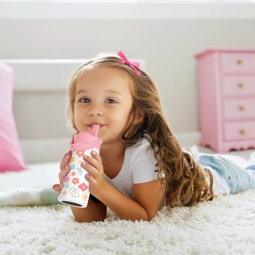 SANDJEST Kids Water Bottle Stainless Steel with Straw Lid, Floral Water Bottle 12oz, Travel Tumbler, Gifts for Girls, Birthday, Christmas, Back To School - color: Floral 1