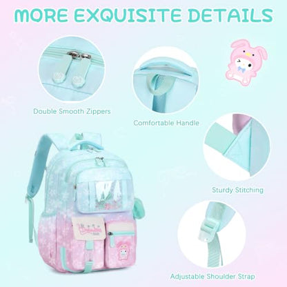 Jafeton Backpacks for Girls, Girls Backpack with Insulated Lunch Bag and Pencil Case for Kids Teens Elementary Middle High School Student, Cute Bow School Bag Travel Daypacks Book Bag Set - color: Pink Green
