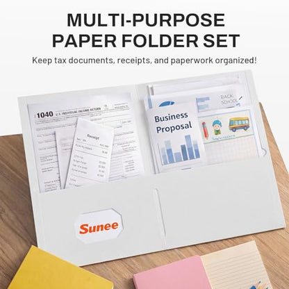 SUNEE Folders with Pockets (25 Pack, White), 2 Pocket Folders Fit Letter Size Paper, Paper File Folder for School Office Home Bussiness - color: White, style: 25-Pack