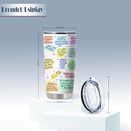 ATHAND 20 Oz Stainless Steel Insulated Travel Tumbler, My Mental Health Breakdown, Positive Daily Affirmation Gift for Women | Double Wall Insulated Mug, Positive Inspirational Design, Gift for Self Love Wellness Lovers, Fits Birthday Christmas - color: 1
