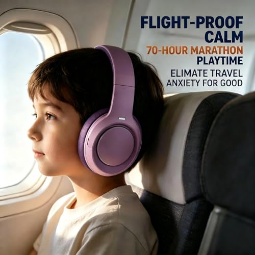 Active Noise Cancelling Headphones for Girls, 72H Play Time, Safe Volume 94dB, Bluetooth 6.0, Hybrid ANC Kids Headphones Wireless for School/Travel/Airplane (Purple) - color: Purple 03