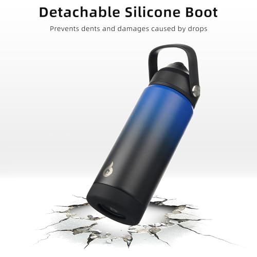 BJPKPK Insulated Water Bottle with Straw Lid, 18oz Thermo Water Bottles, Flex Handle & Non-slip Boot, BPA Free Leak Proof Stainless Steel Metal Thermo, Tumblers, Cups,Black Blue - color: Black Blue, size: 18 Ounces