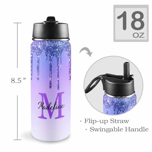 MyPupSocks Personalized Kids Water Bottle, Custom Name Stainless Steel Water Bottle for Girls Boys, 18oz Insulated Leakproof Bottle with Straw Lid, Unique Back to School Gift for Students - color: Color 97