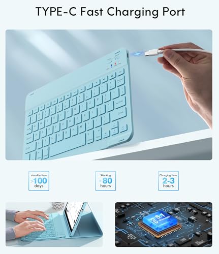 CHESONA Compatible for iPad 11th(A16)/10th Generation Case with Keyboard | Detachable Wireless Keyboard, Stand Folio Keyboard Cover with Pencil Holder, Thin & Light, Black - color: Light Blue
