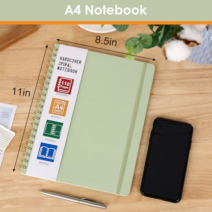 LABUK Spiral Notebook 8.5 x 11, A4 Hardcover Notebooks for Women, 55 Sheets 110 Pages Large Journal for Work, School, (Green) - color: 1-green, style: A4
