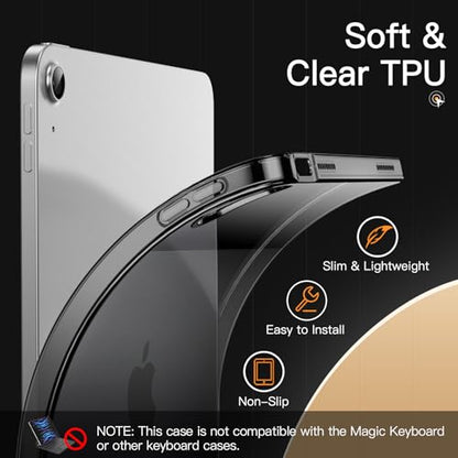 JETech Case for iPad (A16) 11th/10th Generation (2025/2022), Soft TPU Transparent Slim Shockproof Tablet Cover (Black) - color: Black, size: iPad (A16) 11 / 10 (2025/2022)