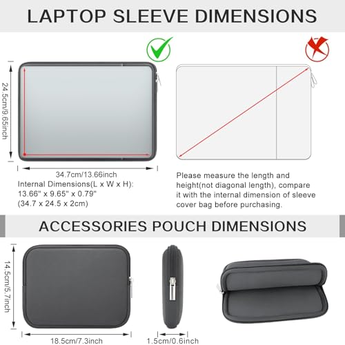 RAINYEAR Laptop Sleeve Case Compatible with 13.3 Inch Notebook Computer Chromebook 14" MacBook Pro/Max M1 M2 M3 M4 M5 Cover Soft Bag with Front Pocket & Accessories Pouch (Gray, Upgraded Version) - color: Gray(Upgraded Version), size: 13"-13.3"