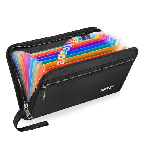 ENGPOW Fireproof Receipt Bill Coupon Organizer with 13 Colorful Pockets | Expanding File Organizer with Labels,Portable Money Storage Holder,Home Office Travel Supplies,A5 Size,(11.4" x 6.7") - color: Black,multi-color Pockets
