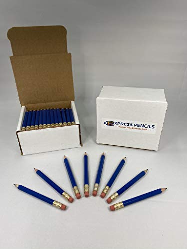 Half Pencils with Eraser - Golf, Pew, Parties, Events, Short, Mini, Non Toxic, Hexagon, Sharpened, #2 Pencil, Color - Blue (Royal), Box of 72, (1/2 gross) Golf Pocket Pencils™