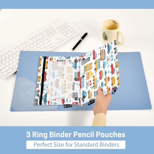 School Bus Car Pencil Pouch for 3 Ring Binder, 2 PCS Binder Pencil Pouch with Zipper, Clear Window Zipper Pencil Case Pencil Bags for Office Supplies - color: School Bus