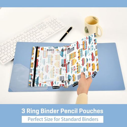 School Bus Car Pencil Pouch for 3 Ring Binder, 2 PCS Binder Pencil Pouch with Zipper, Clear Window Zipper Pencil Case Pencil Bags for Office Supplies - color: School Bus