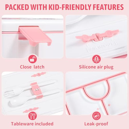 rockpapa Chill Bento Box for Kids- Large 5.5 Cups Lunch Box with Ice Pack - 5 Compartments, BPA-Free, Leak Proof, with Utensils & Portable Handle, Microwave/Dishwasher Safe (White Pets Dog) - color: White Pets Dog