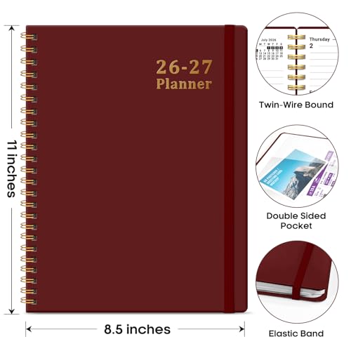 Planner 2026-2027, 8.5" x 11" Weekly and Monthly Academic Year Planner Calendar, July 2026 - June 2027, Hardcover Large School Planning Agenda With Tabs, Perfect for School & Office Supplies, A4, Burgundy - color: I-Burgundy, size: A4(8.5"x11")
