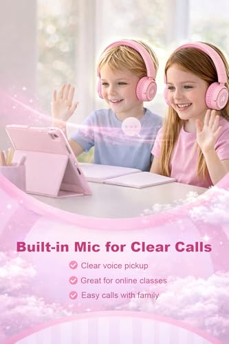 B2 Kids Bluetooth Headphones, 85/94dB Safe Volume Limited, 80H Playtime,Bluetooth 5.2, USB C, Kids Headphones Wireless for Travel Pad Tablet (Light Pink) - color: Light Pink