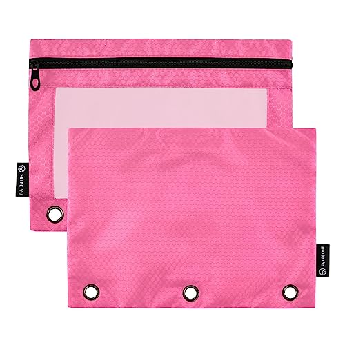 MCHIVER Neon Pink Pencil Pouch for 3 Ring Binder Pencil Pouches with Zippers Clear Window Binder Pockets Pencil Bags for Organzier Office Work Daily 2 Packs - color: Neon Pink