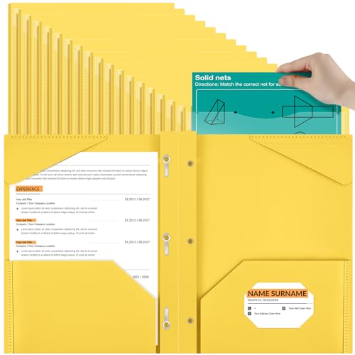 Henoyso 48 Pcs Plastic Folder with Clear Front Pocket and 3 Prongs Heavy Duty Plastic Folders with Card Slot Pocket Folders with Prongs for School Office Home(Yellow) - color: Yellow