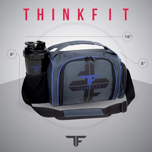 ThinkFit Insulated Lunch Box with 6 Portion Control Containers, Pill Dispenser, Shaker Cup & Ice Packs - BPA-Free, Reusable, Microwavable, Freezer Safe - Blue - color: Blue