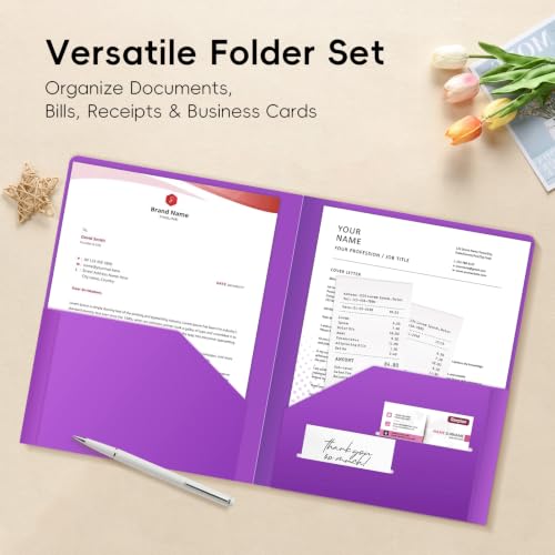40 Pack Plastic Folders with Pockets, Letter Size, 10 Colors | 2 pockets with card slots; each pocket holds 50+ sheets. Water-resistant, tear-resistant folders for school, office, home