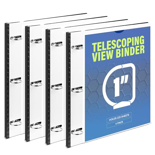 WOT I 1 Inch Telescoping 3 Ring Binder 4 Pack, Expandable Flexible Binder with Customizable Front Cover & Clear Catalog Pocket, Holds 8.5"x11" Paper, School Office Supplies, White - color: White -With Front Cover, size: 1 Inch