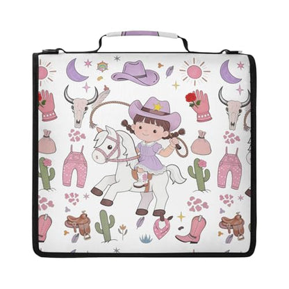 Custom Name Trapper Keeper Binder Cute Cowgirl Wild West Purple 2 Inch Zipper Binder with 14 Inch Laptop Sleeve, High Capacity Water-Resistant Binder Organizer Bag with Handle, Graduation Gift - color: Option F