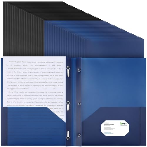 Patelai 48 Pcs Plastic Folders with 2 Pockets and 3 Prongs Home Folders with Card Slot Letter Size Heavy Duty Report Covers for Back to School(Navy Blue,Black,Classic) - color: Navy Blue,black, style: Classic