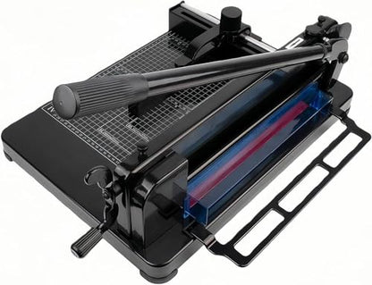 ISDIR Heavy Duty Guillotine Paper Cutter, 12” A4 Stack Paper Trimmer, Cuts Up to 400 Sheets, All-Steel Base with Safety Lock, Professional Paper Cutter for Office, School & Print Shop - color: 21"black