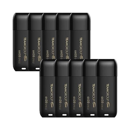 TEAMGROUP C175 64GB 10 Pack USB 3.2 Gen 1 (USB 3.1/3.0) Read 100MB/s Flash Thumb Drive, External Data Storage Memory Stick Compatible with Computer/Laptop Matte Black TC175364GB23 - size: 64GB (10-Pack)