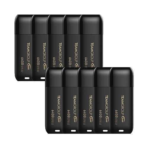 TEAMGROUP C175 64GB 10 Pack USB 3.2 Gen 1 (USB 3.1/3.0) Read 100MB/s Flash Thumb Drive, External Data Storage Memory Stick Compatible with Computer/Laptop Matte Black TC175364GB23 - size: 64GB (10-Pack)