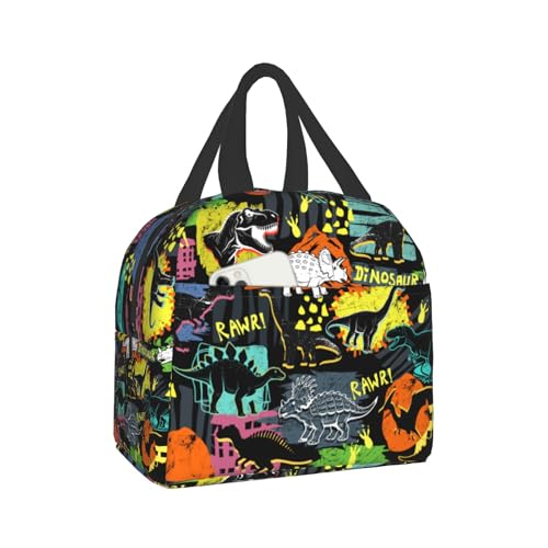 Dinosaur Lunch Box for Boys Kids - Colorful Cartoon Dino Portable Insulated Thermal Cooler Box Reusable Lunch Tote Bag for School Office Work Picnic Travel - color: dinosaur