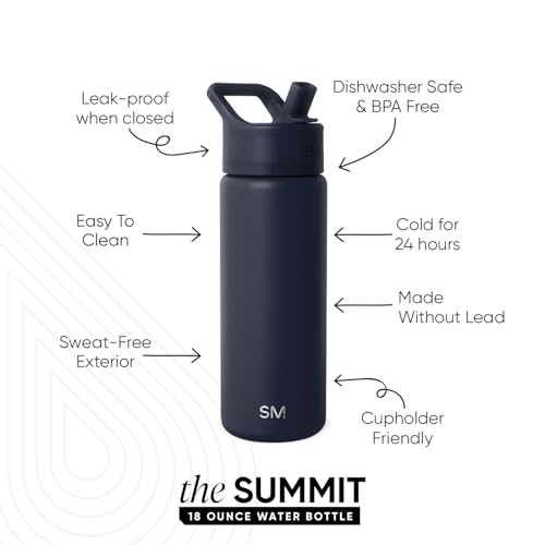 Simple Modern Kids Water Bottle with Straw Lid Vacuum Insulated Stainless Steel Metal Thermos Bottles | Reusable Leak Proof BPA-Free Flask for School | Summit Collection | 18oz, Deep Ocean Navy Blue - color: -Deep Ocean, style: 18oz