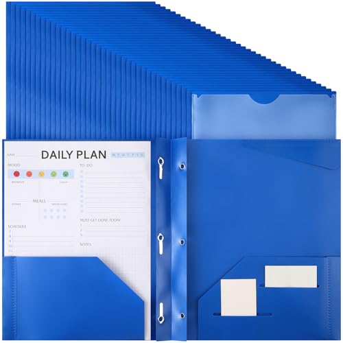 Tenceur 48 Pack Plastic Folders with 3 Prongs Bulk Heavy Duty Folders with Clear Front Pockets and Card Slots with Fasteners Fit Letter-Size Papers for Work School Office (Blue) - color: Blue