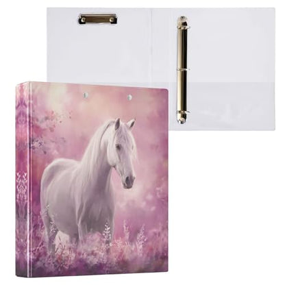Becautiful Horse Pattern 3 Ring Binder 1.5 inch Binders Three Ring Binders with Clipboard Hold 200 Sheets for Office Supplies - color: Becautiful White Horse Pattern