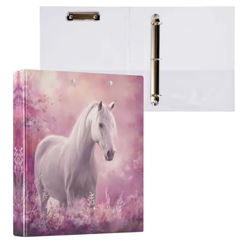 Becautiful Horse Pattern 3 Ring Binder 1.5 inch Binders Three Ring Binders with Clipboard Hold 200 Sheets for Office Supplies - color: Becautiful White Horse Pattern