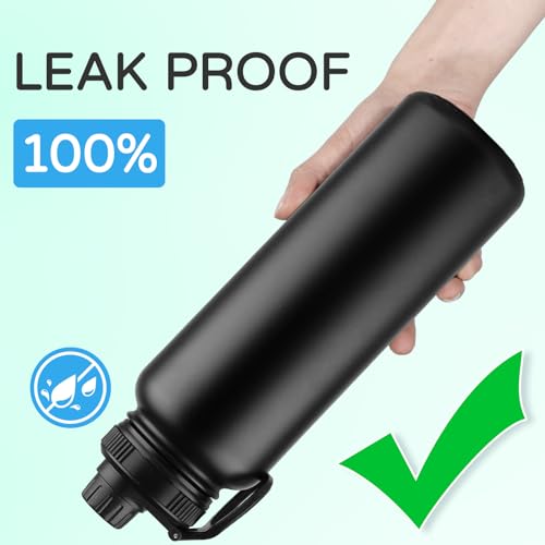 DOMICARE 40 oz Insulated Water Bottle Bulk, Vacuum Insulated Stainless Steel Sports Water Bottle with Straw Lid & Spout Lid, Leakproof, Reusable - Travel, Camping, Bike, Black (4 Pack) - color: Black, size: 40oz/4 Pack
