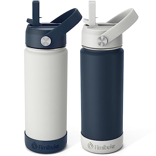 Fimibuke Kids Insulated Water Bottle, 18oz BPA FREE Kids Cups with Straw Double Wall Vacuum Tumbler 18/8 Stainless Steel Leak Proof Toddler Water Bottle for School Boys Girls (2 Pack, Coastal) - color: B9. Coastal