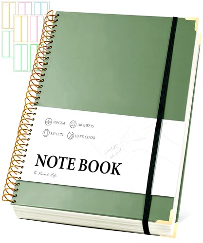 Large Spiral Notebook College Ruled with Tab Stickers A4 Notebooks for School Supplies Hardcover Spiral Notebook 8.5 x 11 Journal Note Book for Work Note Taking Women Men Writing, 220 Pages, Green | College Ruled, A4 Notebooks for School Supplies Journal