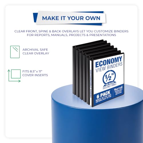 Samsill 0.5 Inch 3 Ring Binder, Economy Round Ring, Clear View Cover, 100 Sheet Capacity - for School, Home, Office - Black, 6 Pack - size: 6-Pack, style: 0.5 Inch