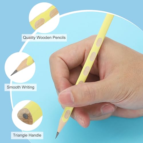 PATIKIL Round Pencils, 12 Pack Triangle HB Graphite Pencil Hole Design Woodcase Wooden Pencils with Red Top for Classroom Office Writing Drawing Supplies, Malachite Green - color: Malachite Green